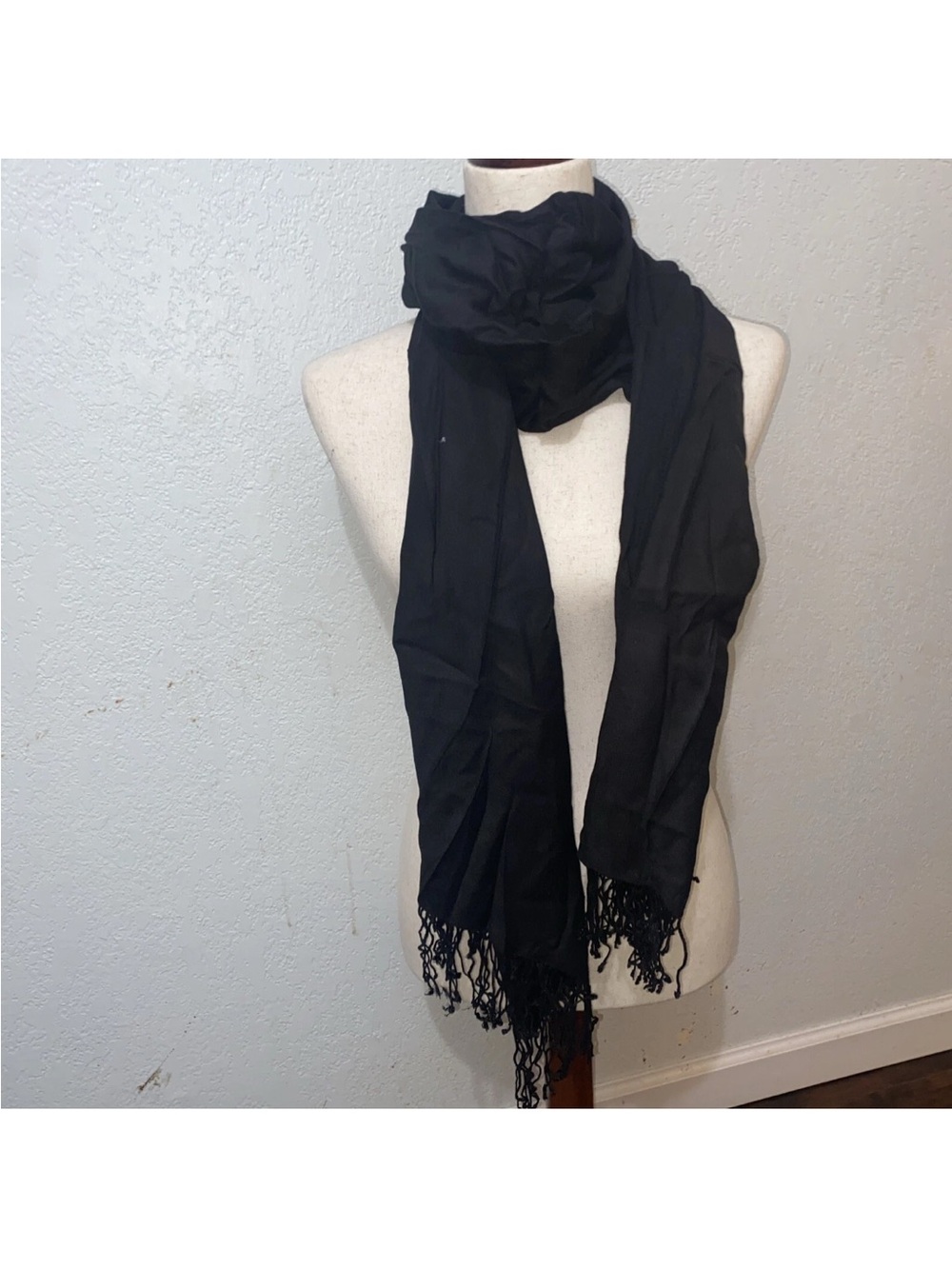 Echo Black Lightweight Fringed Wrap Scarf